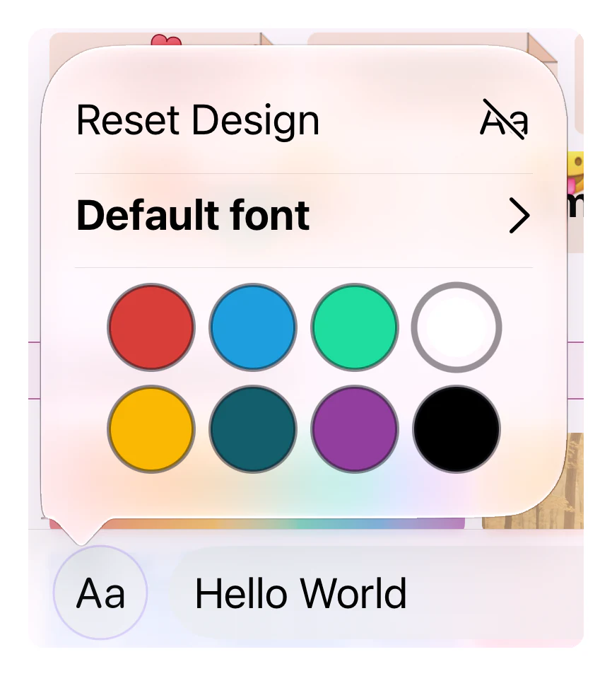 Le menu Aa : Réinitialiser le design, police et couleur du texte