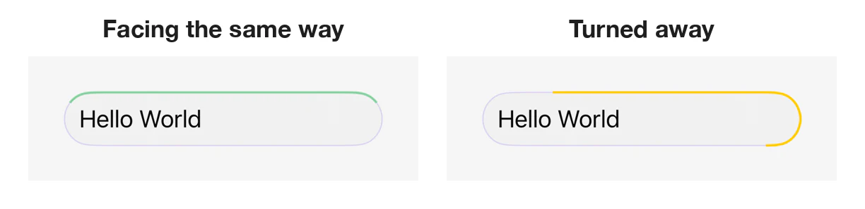 The message field's border line: green when you're facing the same way, yellow and shifted when you've turned