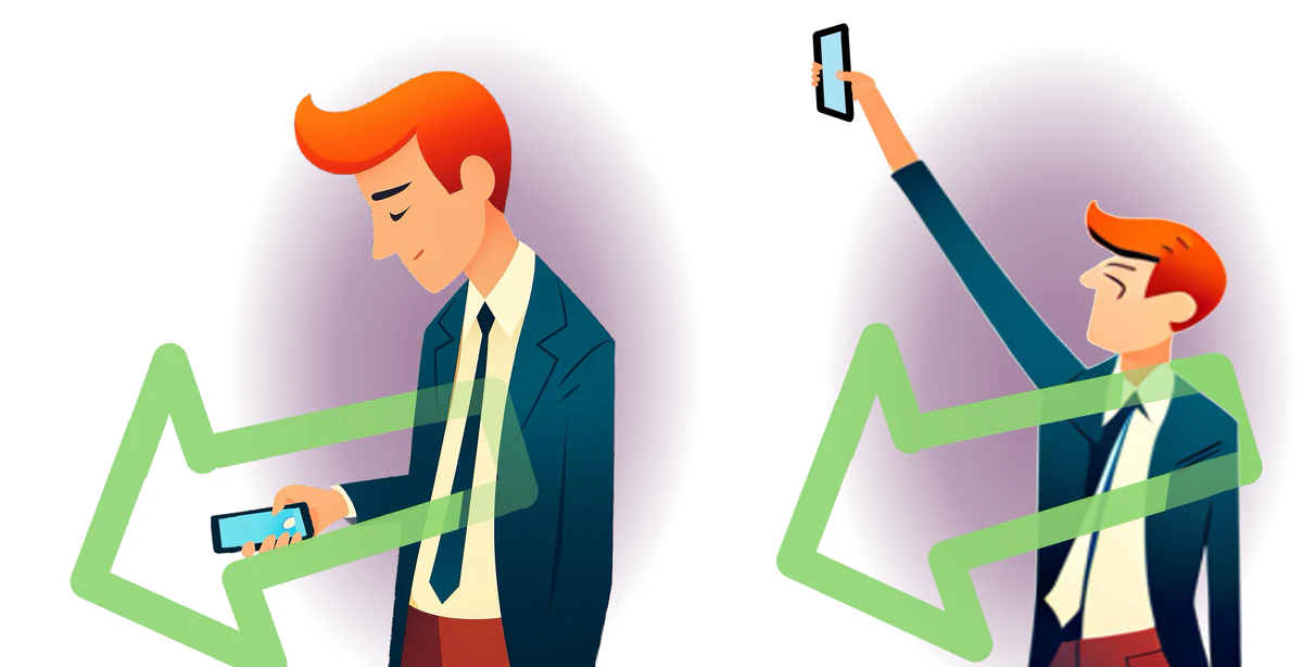 Raising the phone into the waving stance in one motion, still facing the same way
