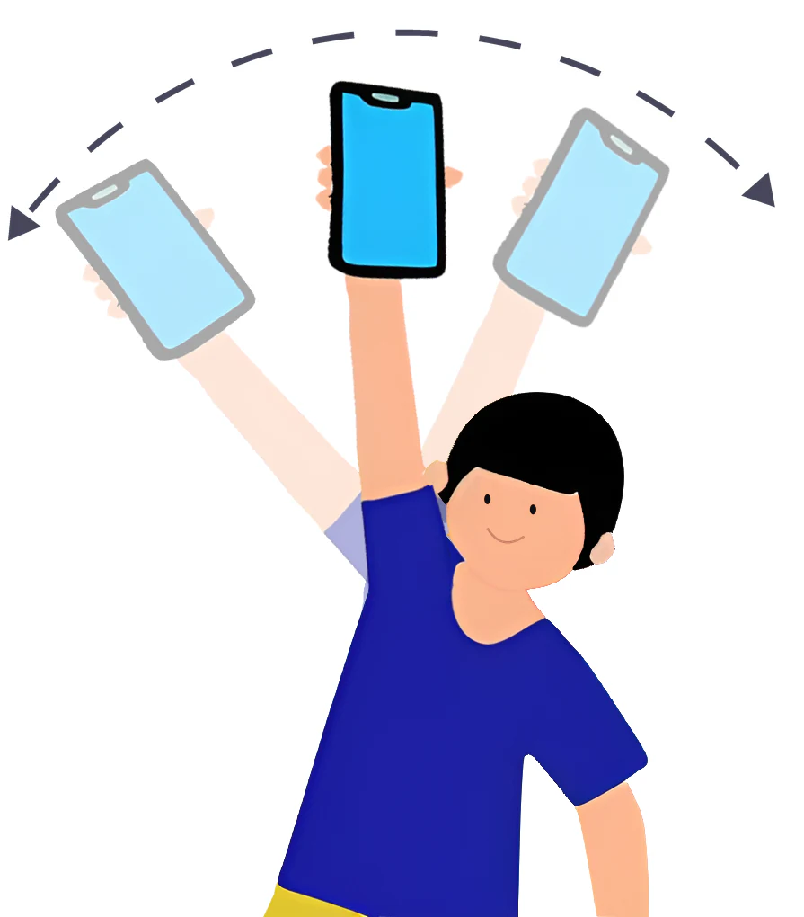 Agiter depuis l’épaule : bras tendu, téléphone à la verticale, balayage au-dessus de la tête d’un côté à l’autre